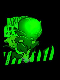 a green glow in the dark tee with the words'angel high volume'