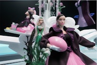 a barbie doll in a pink dress with a pink balloon