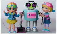 a group of dolls standing next to a robot