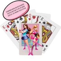 two playing cards with two barbie dolls on them