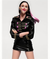 a 3d model of a woman in a black outfit with pink hair