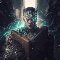 a man holding a book in front of a city