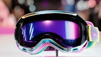 a pair of ski goggles sitting on top of a pink background