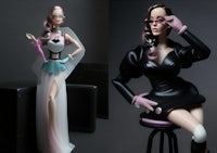 two pictures of a barbie doll with glasses and a pair of glasses