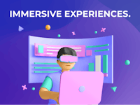 an image of a man using a laptop with the words immersive experiences