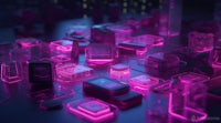 a city is lit up with pink neon lights