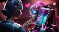 a woman is holding a phone with a pink heart on it