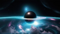 an image of a black egg floating in space